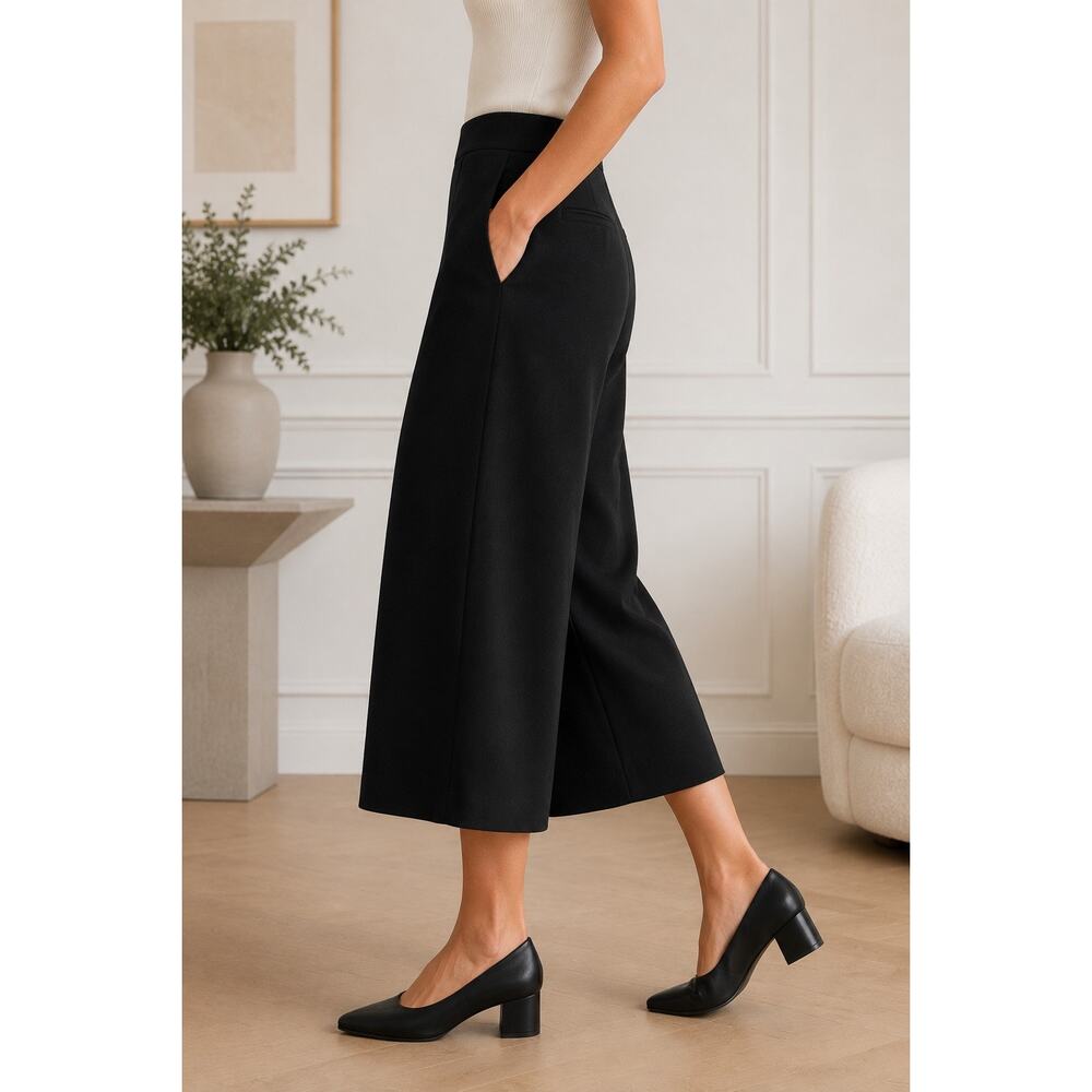 M.M.LaFleur Black Wide Leg Crop Pants Culottes Japanese Triacetate Minimalist 6 - Picture 2 of 12
